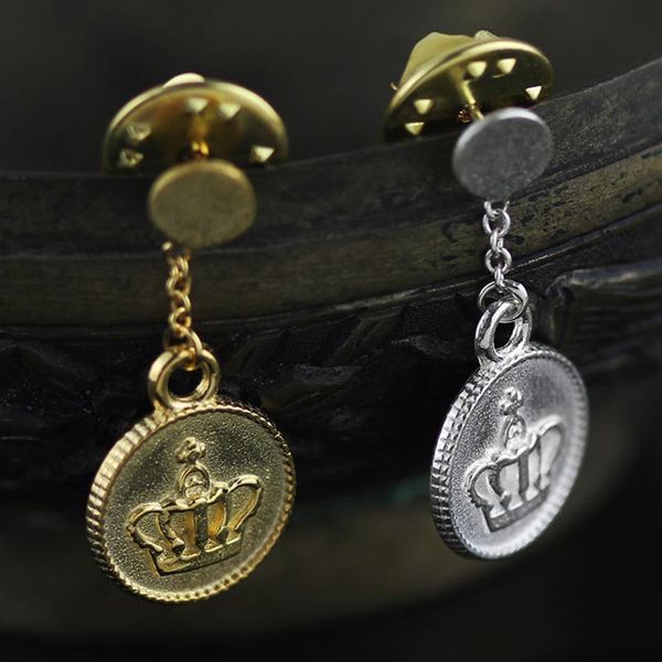 

other acecare jewelry-neutral brooch pin with royal crown coin lapel fashion trendy female women breastpin gift coat collar decor, Slivery;golden