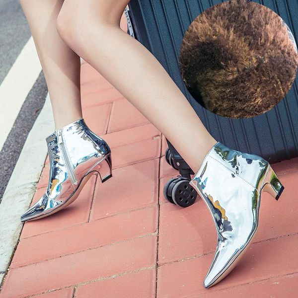 

boots women's 2021 style silver pointed ankle stiletto heel mid, Black