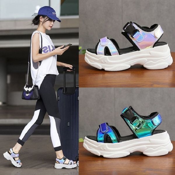 

sandals summer fashion wild retro thick-soled muffin with female students high-heeled casual wind sandals women's shoes, Black