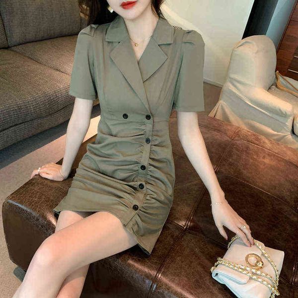

casual dresses chiffon dr's 2022 style suit single breasted slim fit dign temperament a-line skirt, Black;gray