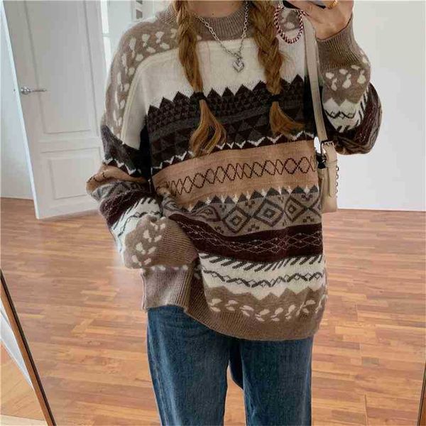 

women oversize argyle sweater spring autumn long sleeve loose plus size pullover woman korean knitted sweaters 210525, White;black