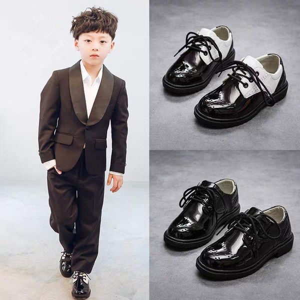 

boys'leather shoes spring and autumn soft-soled black english wind children perform korean version of the flat, Black;grey