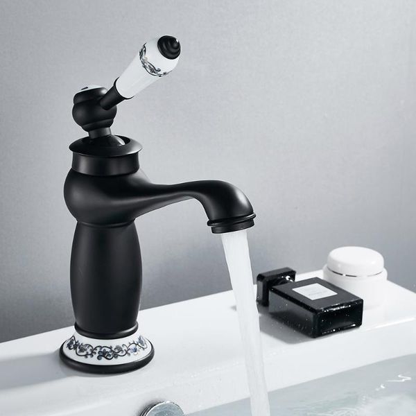 

luxury basin bath faucet european retro single handle black chrome for cold and water sink mixer tap bathroom faucets