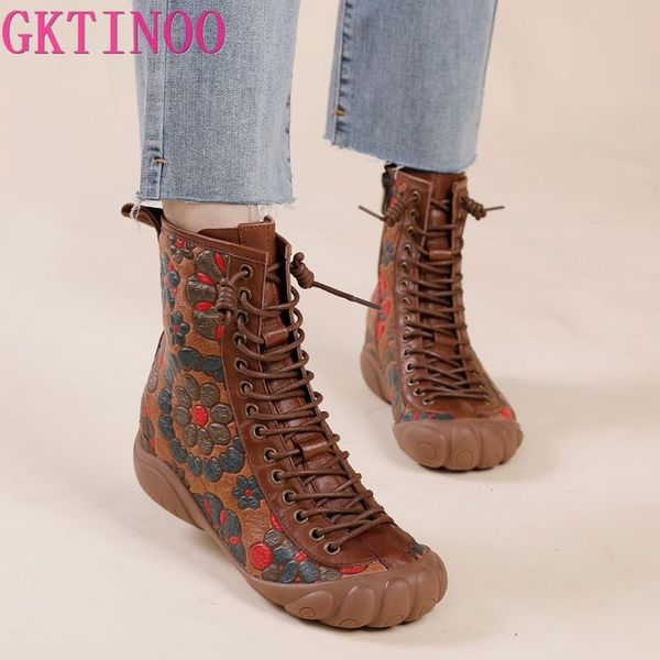

new vintage mother flat genuine leather ankle boot for women cowhide lace-up winter warm shoes woman platform snow boots, Black