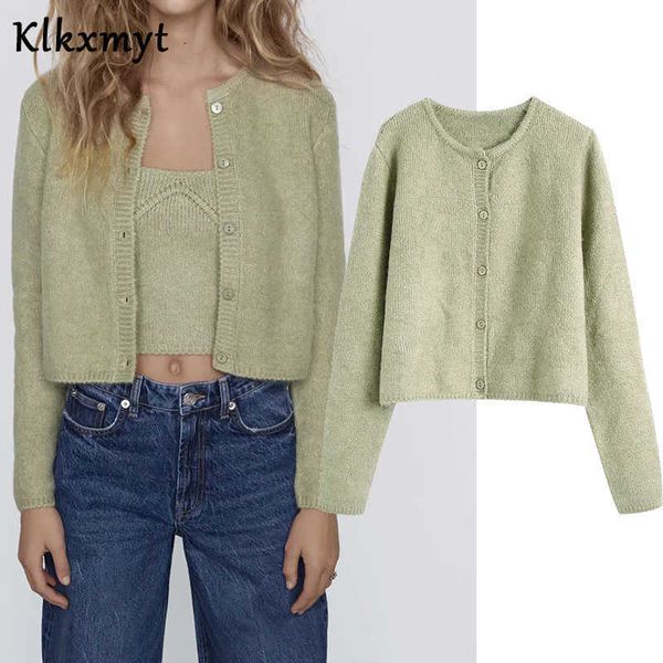 

klkxmyt za cardigan women fashion cropped knitted sweater vintage long sleeve button female outerwear chic 210527, White