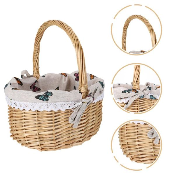 

1pc practical rattan woven basket outdoor storage portable picnic baskets