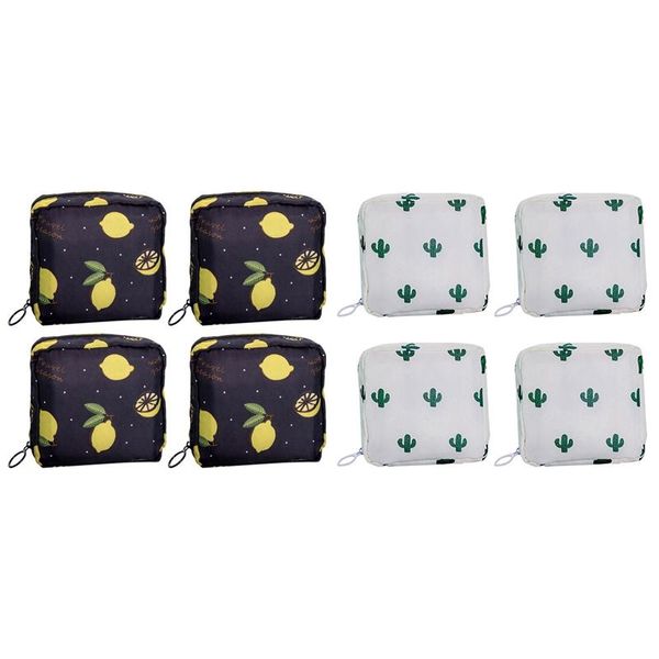 Borse per la conservazione 8 pezzi Borsa per assorbenti igienici in nylon Simpatico cartone animato Aunt Towel Pad Nero Bianco