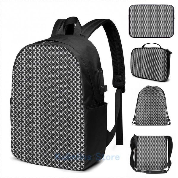 

funny graphic print chainmail usb charge backpack men school bags women bag travel laptop