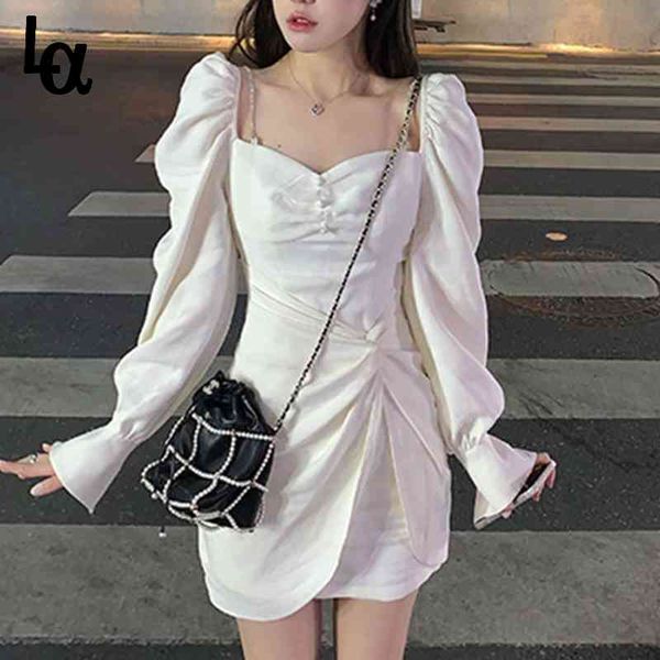 

summer designer kawaii dress women elegant strap solid sweet mini female french high street party night 210519, Black;gray