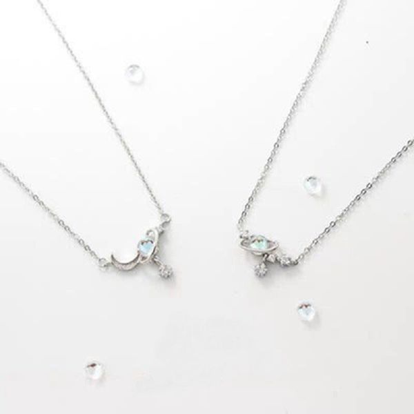 

chokers creative good frends necklace for women moon star silver planet universe pendant zirconia crystal fine jewelry, Golden;silver