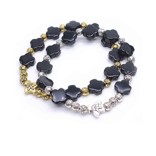 

bracelet croix agate noire catholicisme cadeau de mode religieux, Black