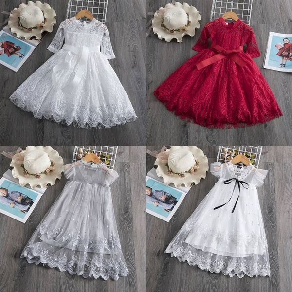 

spring 3-8yrs kids dresses for girls lace tulle wedding dress floral embroidery summer baby girl sweet dress party vestidos 56 y2, Red;yellow