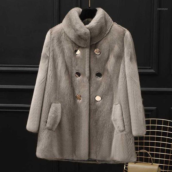 

women's fur & faux 2021 autumn/winter mink plus-size fashion henning whole coat with nine-part sleeves and lapels for women, Black