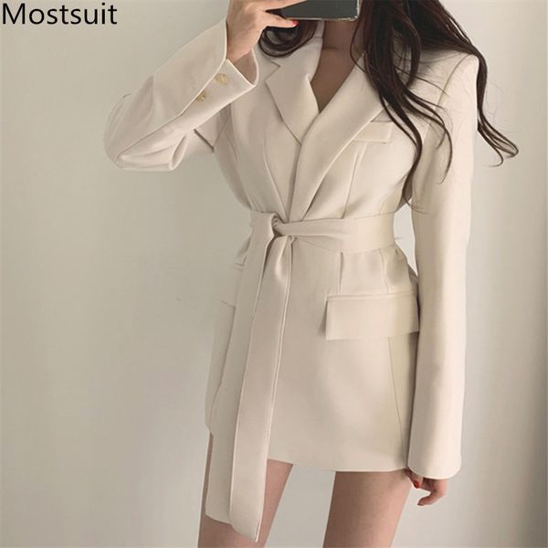 

korean solid coat jacket women long sleeve v-neck sashes s spring fall casual fashion vintage female 210518, Black;brown