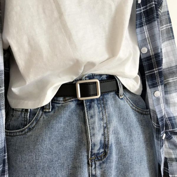 

belts women non-hole square buckle belt korean casual fashion imitation leather solid color waist for jeans, Black;brown