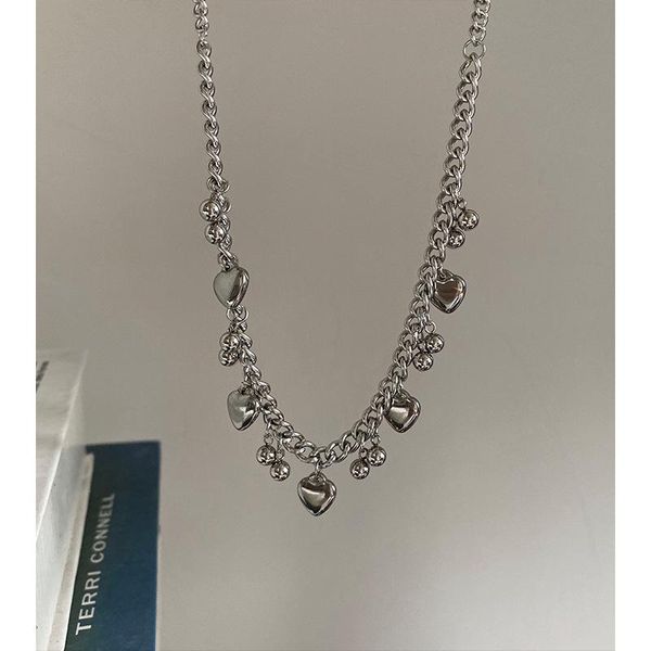 

chokers lovoacc minimalist silver color love heart titanium steel necklace for women link chains long tassel necklaces jewelry, Golden;silver