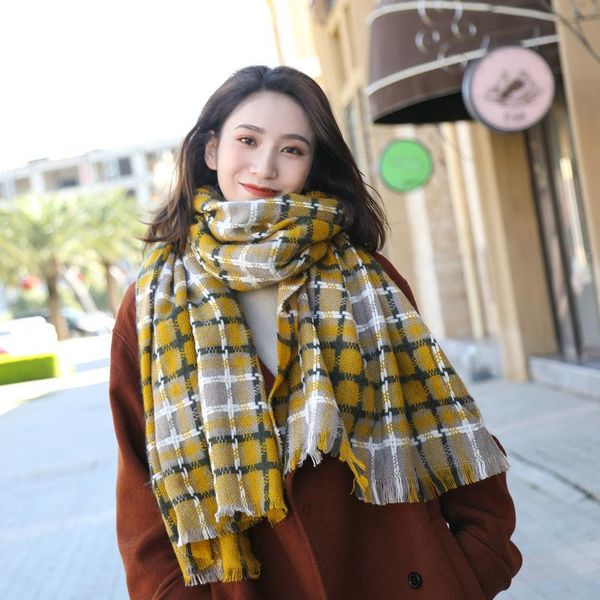 

scarves scarf women's autumn and winter korean version of the color dotted grid shawl long 100-match student two uses, Blue;gray