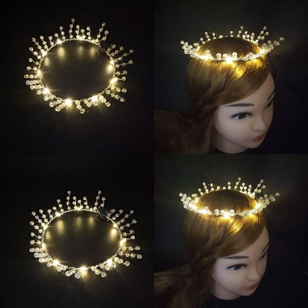 

party decoration led luminous glowing golden queen crown tiara wreath headband masquerade holiday costume accessories children adults girls