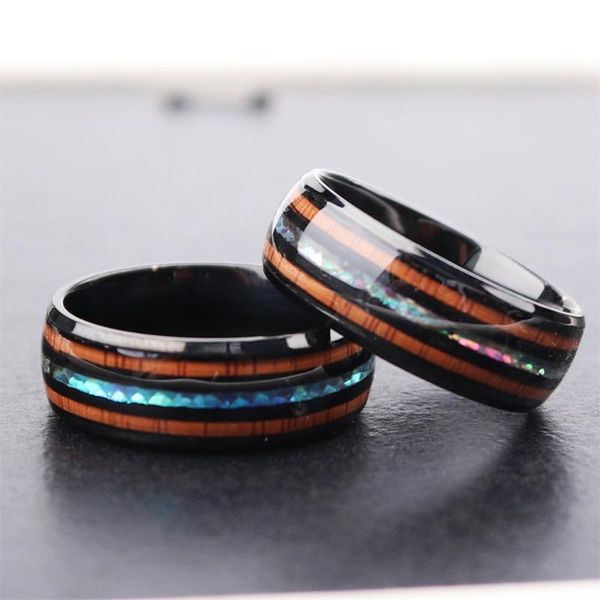 

wedding rings classic men stainless steel ring inlay wood shell band engagement male jewelry party gifts fashion accessories, Slivery;golden