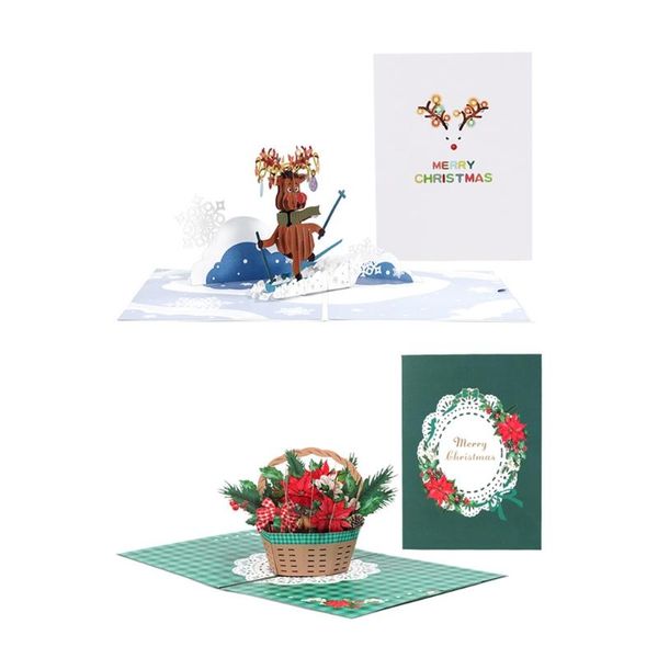 

greeting cards 3d up christmas card xmas elk flower basket handmade envelope