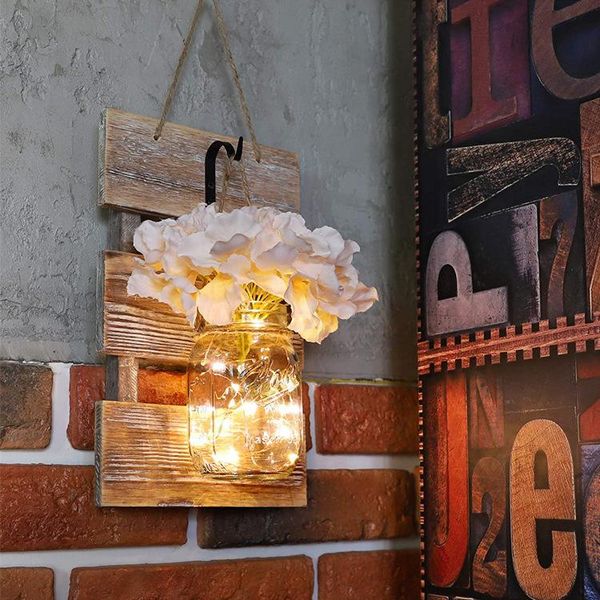 

wall-mounted wooden glass bottle led lamp mason wall retro flower ball