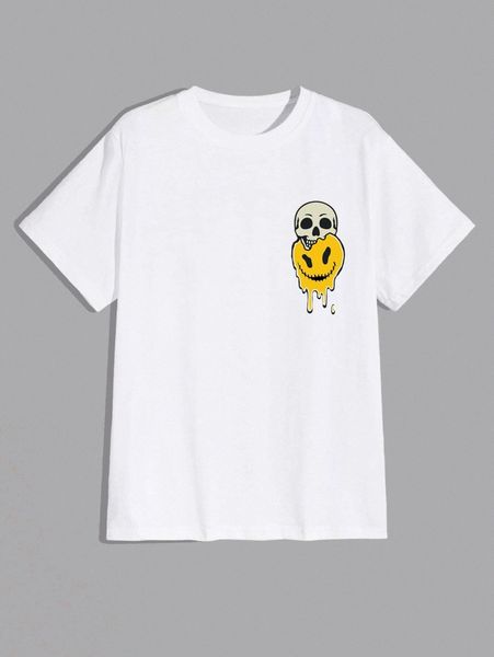 

romwe guys skull & smile face print tee 5910#, White;black