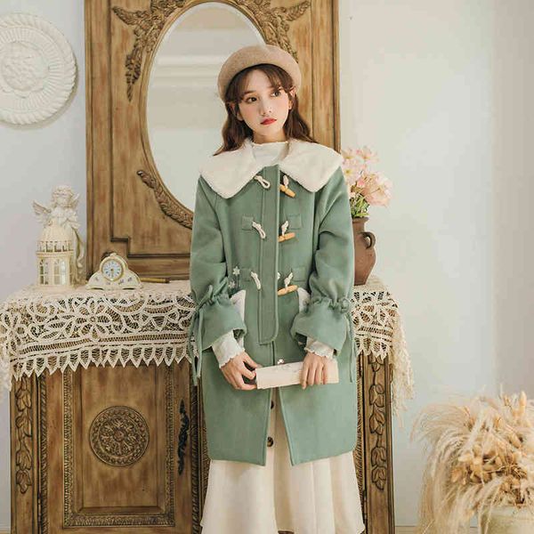 

wool women's wool coat sweet autumn loose skin collar cuts thicken preppy style embroidered mujer invierno, Black