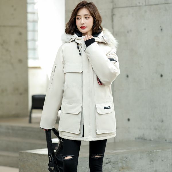 

down jacket goose down 08 expedition white duck wolf hair medium and long military uniform parker coat lovers men women alike, Black