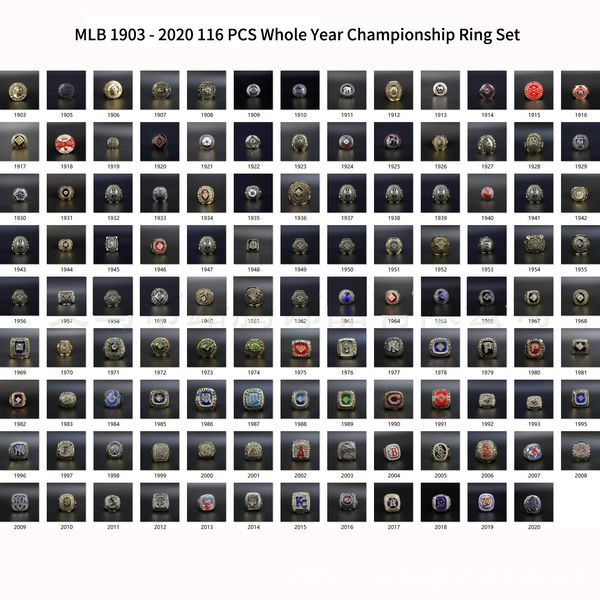 

116pcs 1903 to 2021 baseball team champions championship ring set souvenir men fan gift 2020, Golden;silver