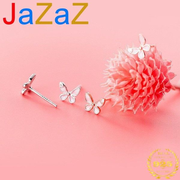 

jazaz fashion cute pink butterfly stud earrings for women real 100% 925 sterling silver party teen girl jewelry, Golden;silver