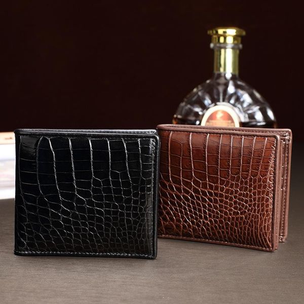 

crocodile leather fashion men's wallet business short multi-card purses european style hombres carteras wallets, Red;black