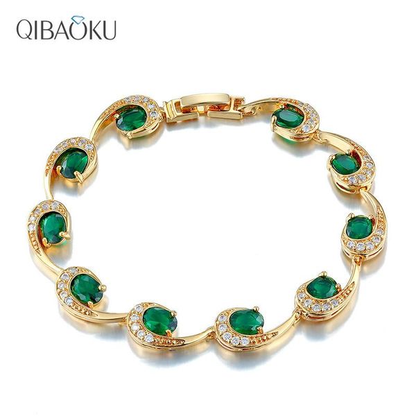 

design bracelet for women green transparent cz zircon charm gold color metal fashion luxury jewelry gift beaded, strands, Black
