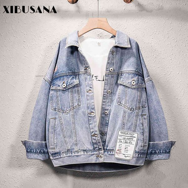 

autumn turn-down collar jean jacket for women loose casual single-breasted denim coats female outwear 210423, Black;brown