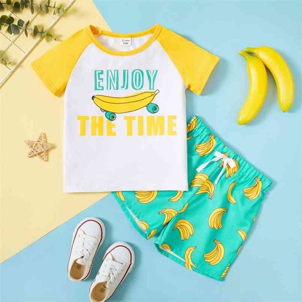 

toddler boy banana letter print tee and shorts 210528, White