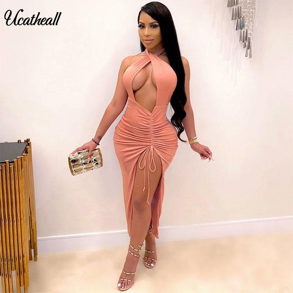 

fashion summer women solid sleeveless spaghetti strap ruched side slit irregular hem midi dress party dresses vestidos casual, Black;gray