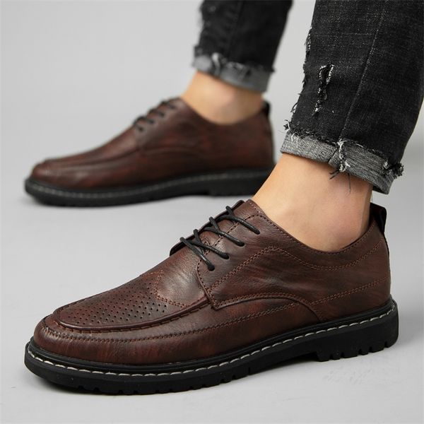 

men's quality leather shoes british business lace up fashion black soft man split dress men 220309