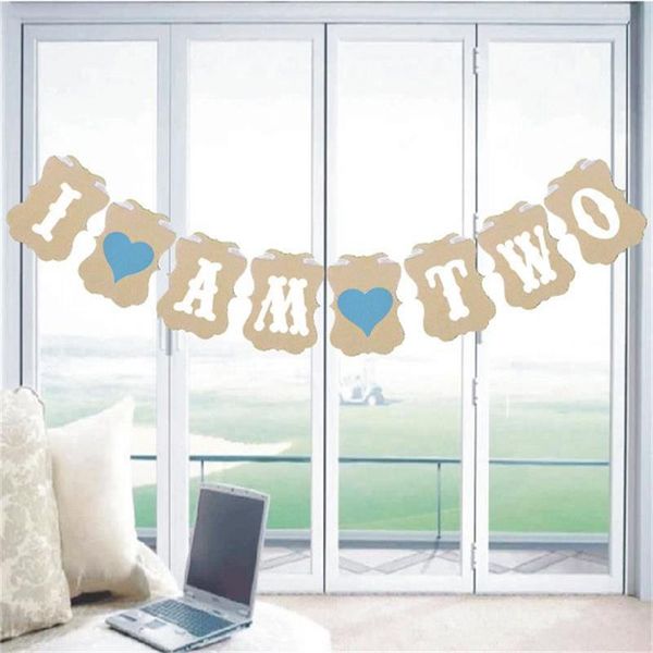 

party decoration "i am two" birthday banner baby my 2nd pink or blue second year kraft paper garland bunting