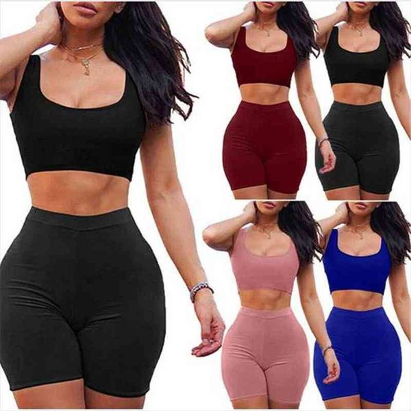 

2pcs women tracksuit clothes set beach crop slim shorts pants bodycon casual outfit sportswear, Gray