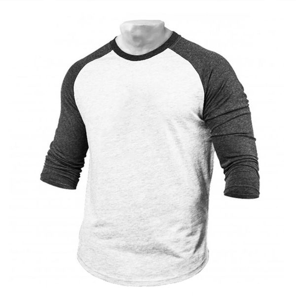 Muscleguys T-shirt di marca da uomo Autunno Fitness Raglan T-shirt a maniche sette quarti da uomo Extra lunga streetwear Slim Fit Tee Shirt 210421