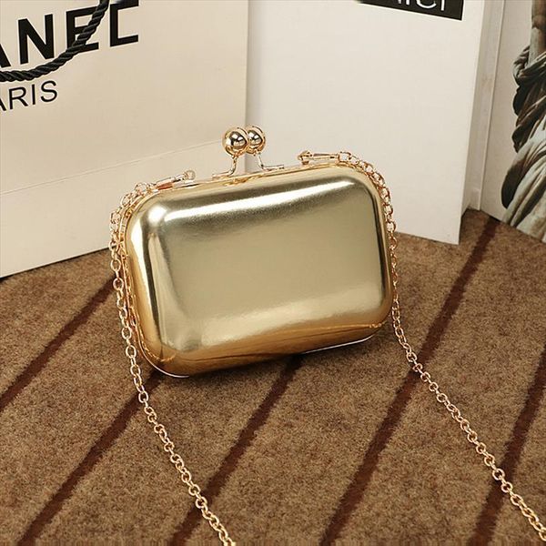 

golden evening clutch women for bag wedding party pu leather handbags bridal metal chain clutches small mn1398
