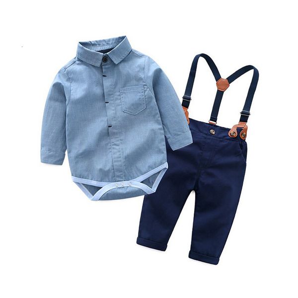 

ins spring and autumn batch hardy creeping suit boys' suit + two piece set of suspender trousers, Blue