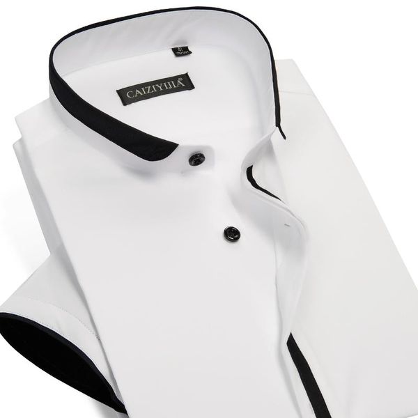 Camisas casuais masculinas colarinho unido com preto tubulações de algodão de bolso de algodão verão verão fino manga curta standard tops camisa