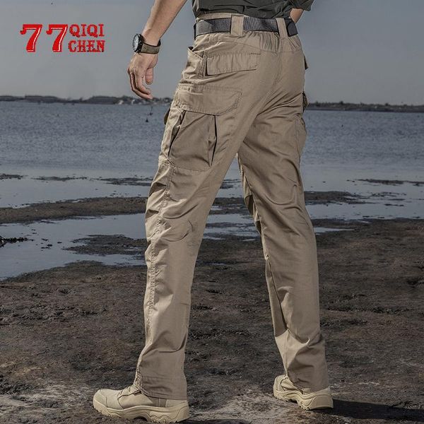 

men's pants ix2 waterproof military tactical men autumn casual rip-scotton cargo trouser army combat multi joggers pocket pant, Black