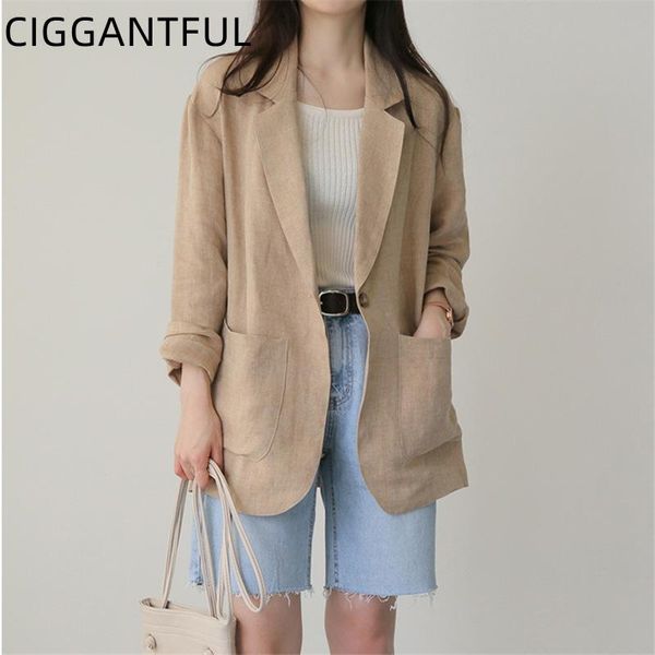 

thin cotton linen suit women 2021 spring british style casual blazer long sleeve jacket solid color fashion coat clothes women's suits, White;black