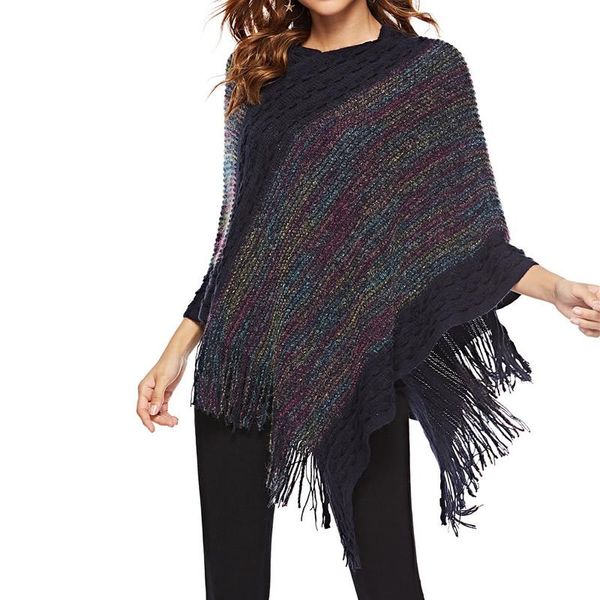 

women's sweaters vintage striped sweater fashion tassel 2021 autumn winter cloak black white casual long sleeve pull femme hiver, White;black