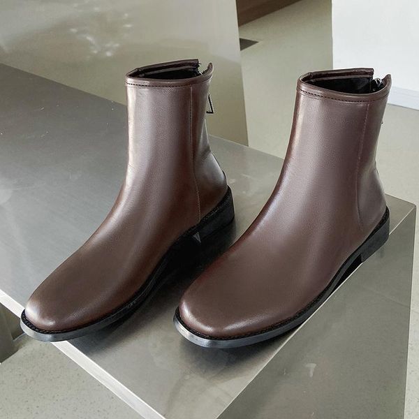 

boots british brown riding woman square toe zipper botas femme pu leather shoes 42 winter knight botines mujer 2021 tacon bajo, Black