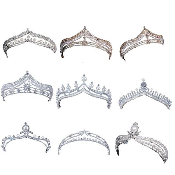 

hair clips & barrettes women elegant pearl crown rhinestone princess queen headband for wedding prom bridal party birthday halloween xmas gi, Golden;silver
