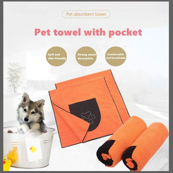 

pet towel bath thick absorbent dog cat cleaning supplies quick-drying with pocket