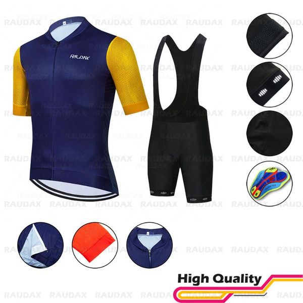 

racing sets 2021 raudax summer cycling jersey set road bike short sleeve man's clothing ciclismo bib pant, Black;blue