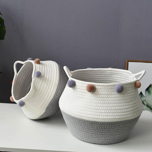 

storage baskets cotton rope laundry basket woven toy container knitted pompom decor sundries clothes